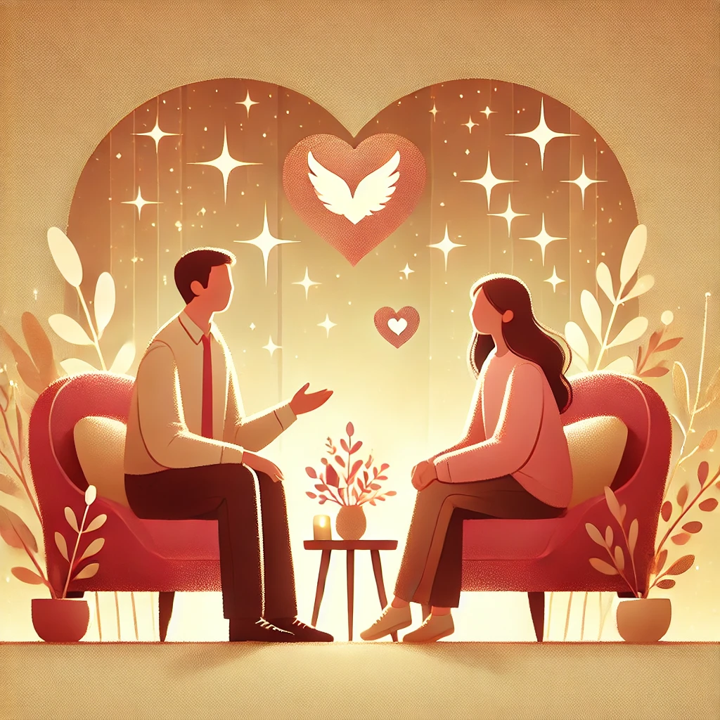 The image features a relationship coach talking one on one Relationship Guidance