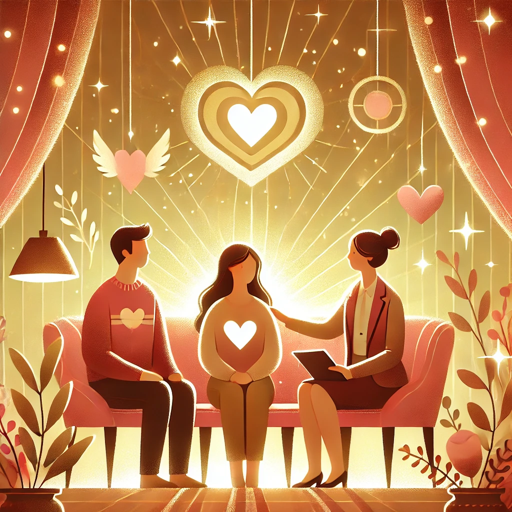 A heartwarming and supportive digital artwork representing couples strengthening emotional bonds.